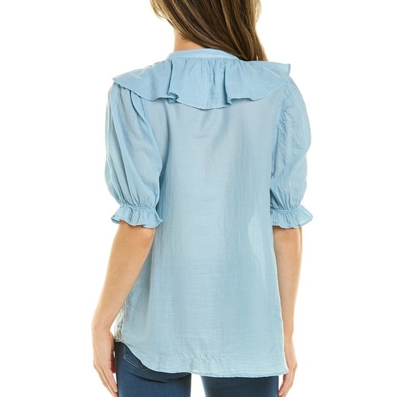 NWT BA&SH Cotton Puffed Short Sleeve Victorian Ruffle Collar Button Up Blouse L‎ - Picture 3 of 12